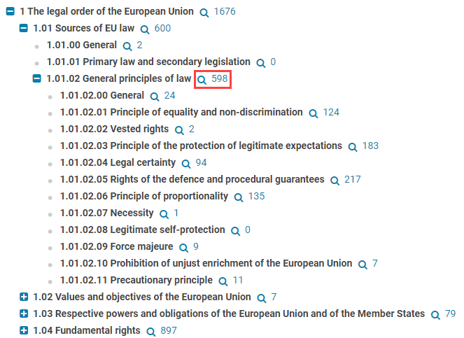 screenshot showing the list of EU law directories