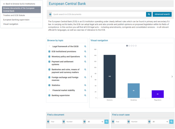 Screenshot showing the ECB section